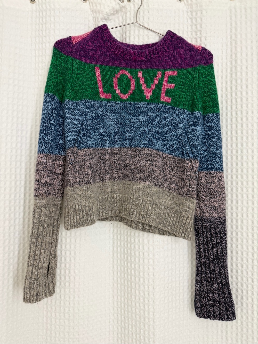 Multicolor 'LOVE' Stripe Knit Sweater - Women